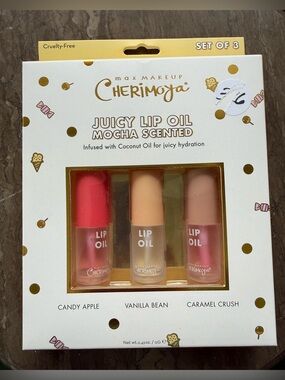 Max Makeup Cherimoya Juicy Lip Oils in a 3-pack set New in Box